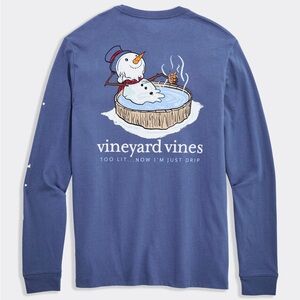 Vineyard Vines Mens Blue Graphic Long Sleeve Tee Hot Toddy‎ Snowman Size XS